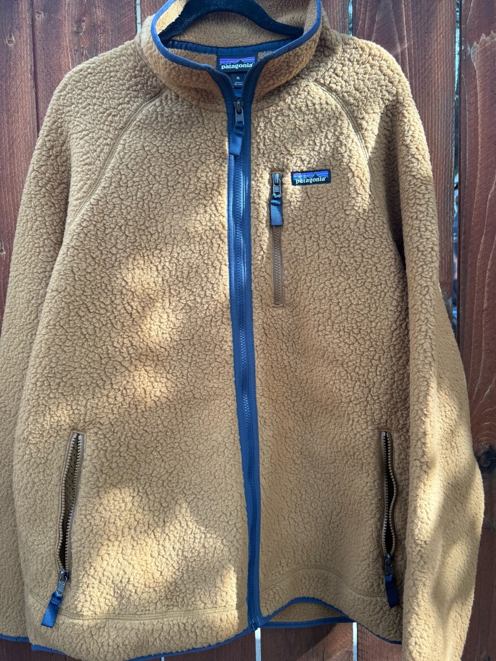 Patagonia Men's Sherpa Fleece Jacket - Mustard Gold with Blue Trim - Picture 2 of 6